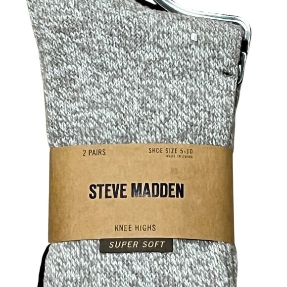 2-Pairs Steve Madden Women's Knee Highs Super Soft Socks Grey & Black - Picture 2 of 4
